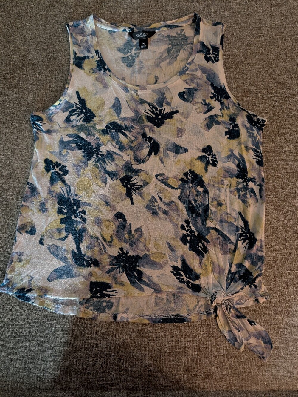 Simply Vera Rayon Tie-Hem Tank Top Blue, Pale  Green Print Size M
